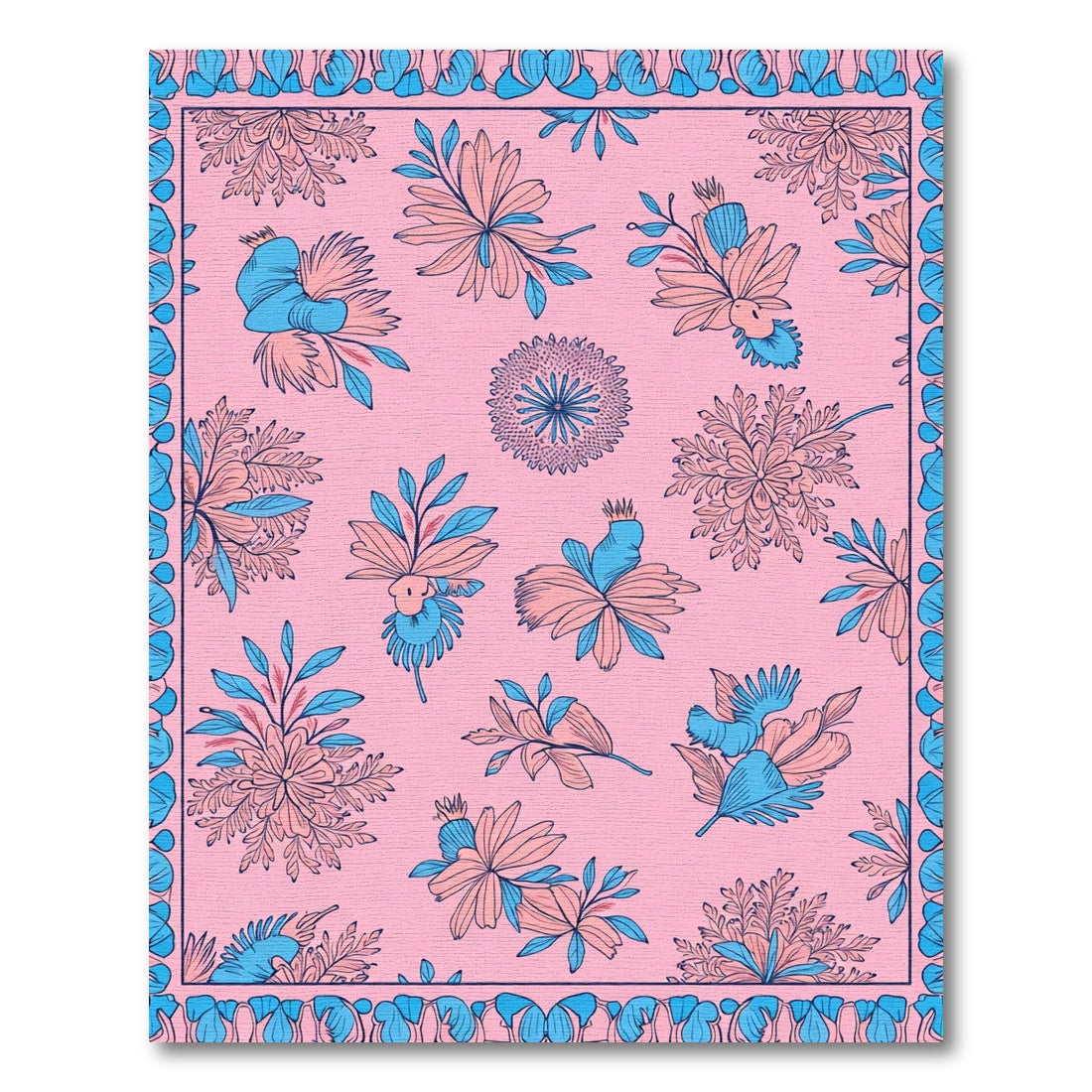 Pink Blue Floral Scatter Arrangement Rug
