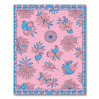 Pink Blue Floral Scatter Arrangement Rug