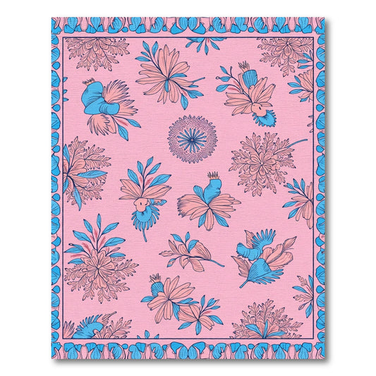 Pink Blue Floral Scatter Arrangement Rug