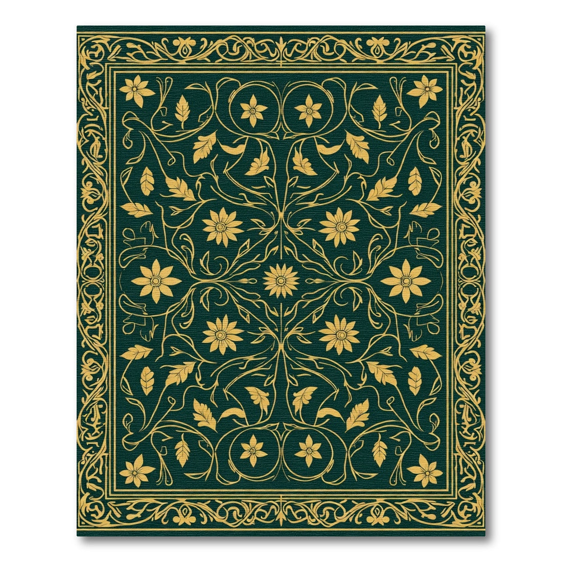 Deep Emerald Gold Floral Medallion Rug