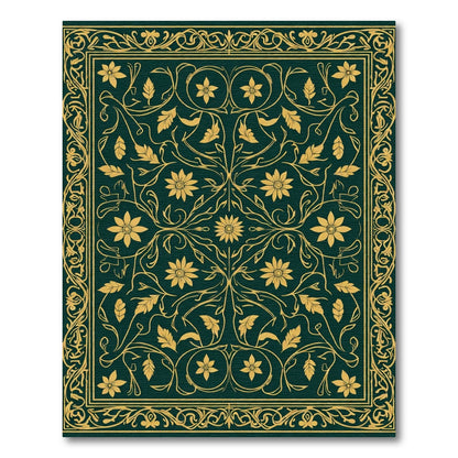 Deep Emerald Gold Floral Medallion Rug