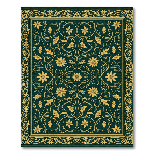Deep Emerald Gold Floral Medallion Rug