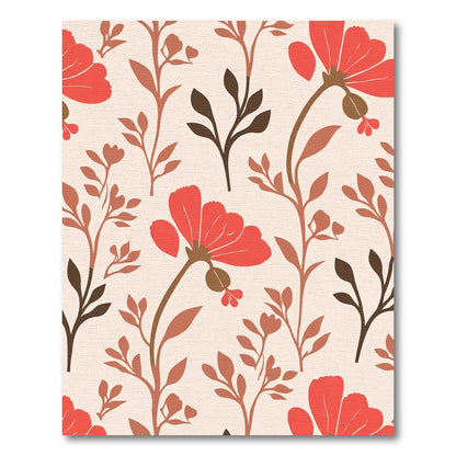 Warm Coral Floral Branch Composition Rug