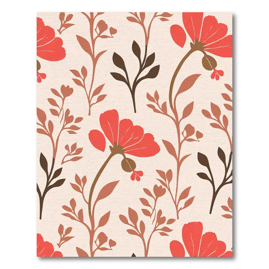 Warm Coral Floral Branch Composition Rug
