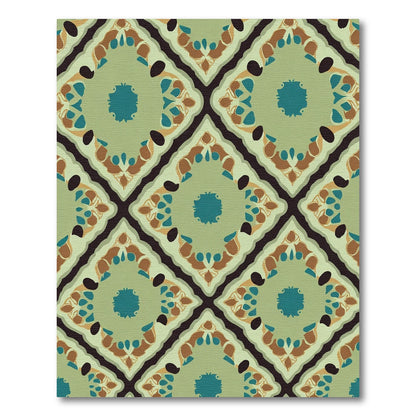 Green Golden Brown Teal Medallion Diamond Rug