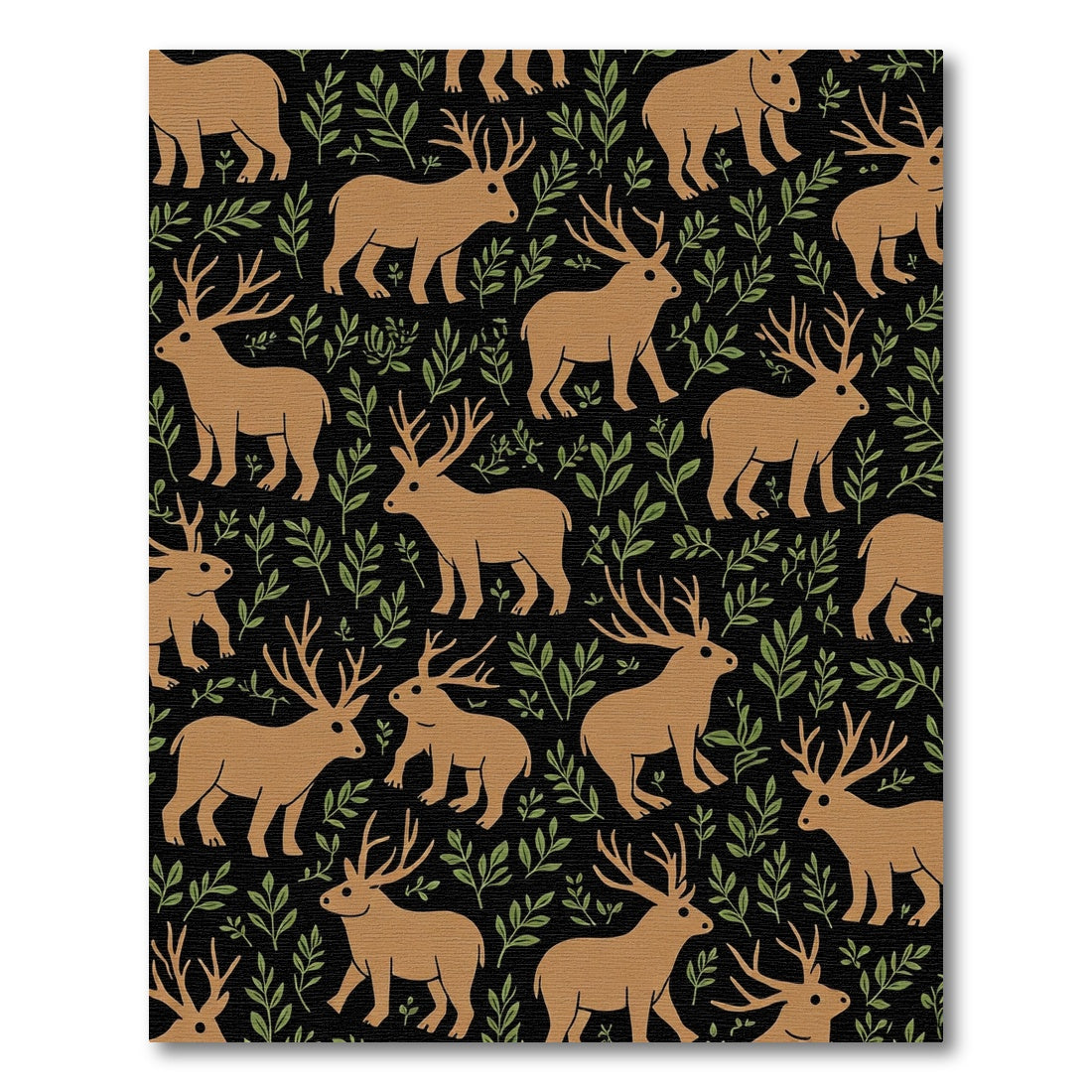 Brown Deer Woodland Meadow Black Rug