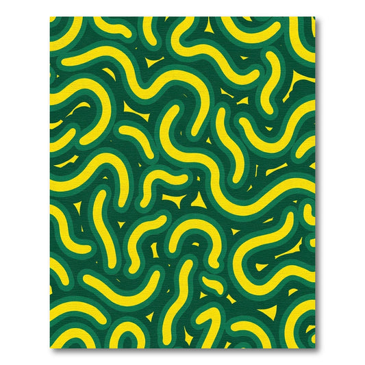Curving Yellow Organic Green Swirls Rug