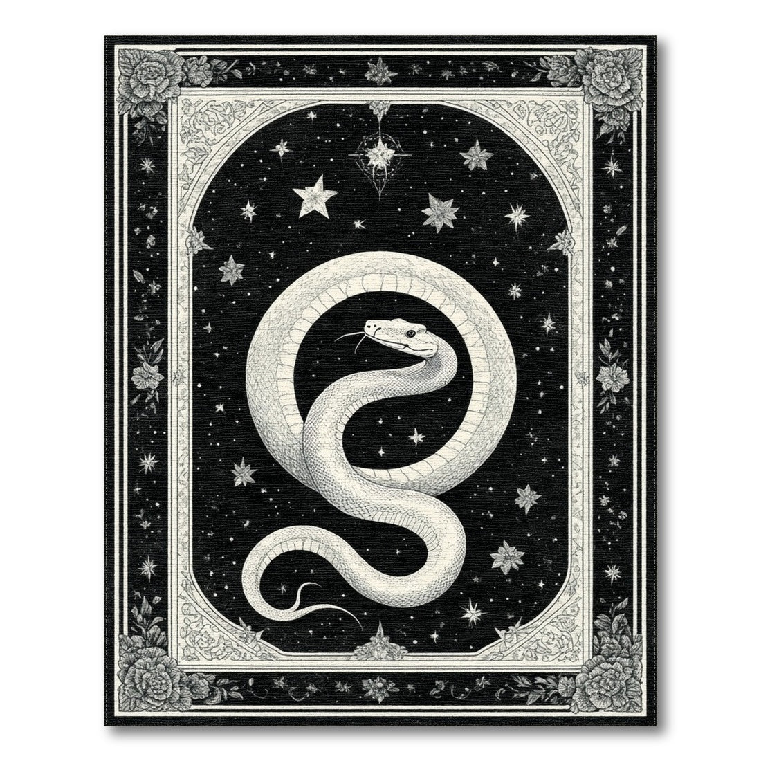 Celestial Snake Black White Area Rug