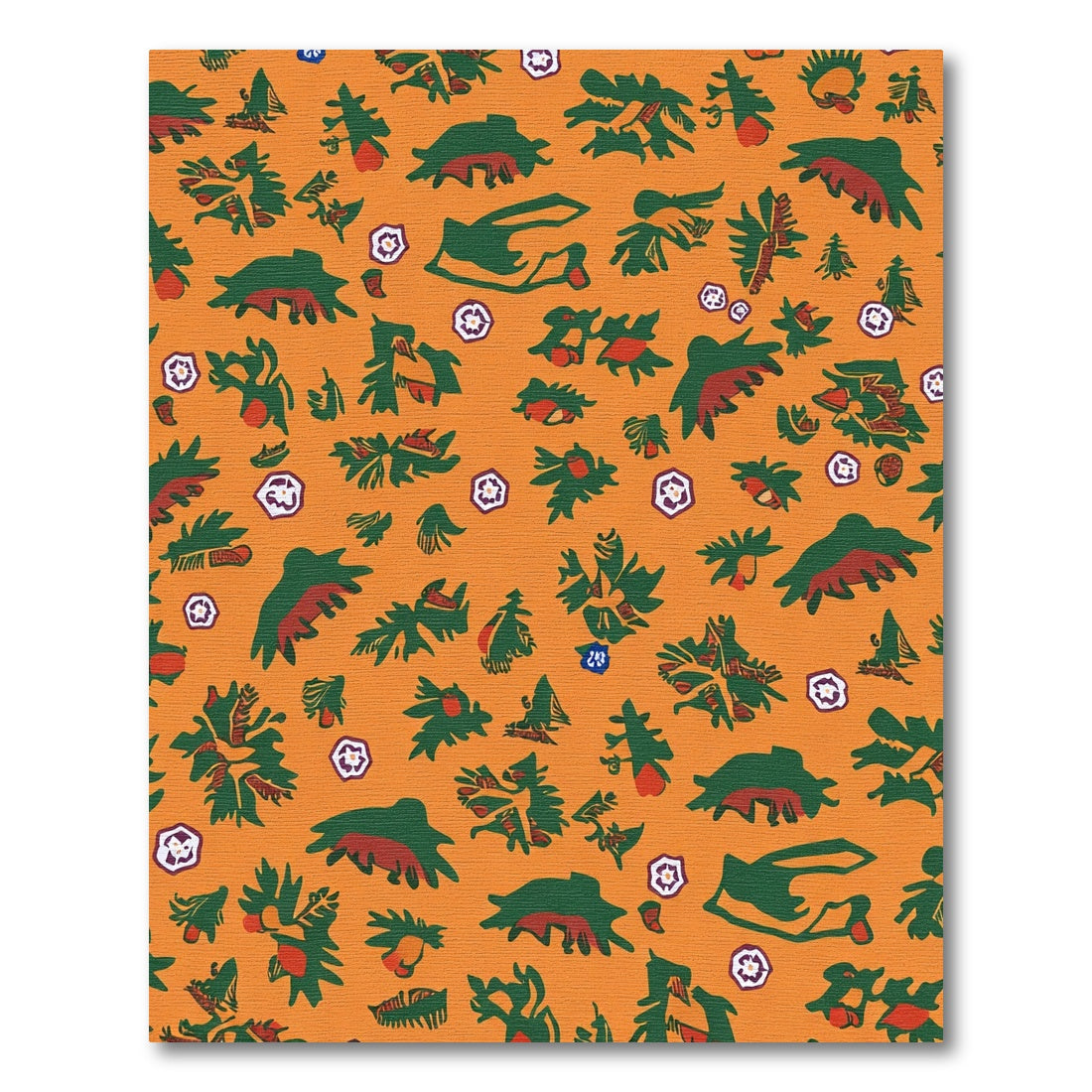 Orange Tropical Green Red Leaf Medallion Rug