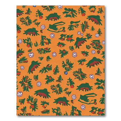 Orange Tropical Green Red Leaf Medallion Rug