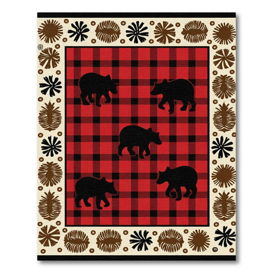 Red Black Buffalo Check Bear Border Rug