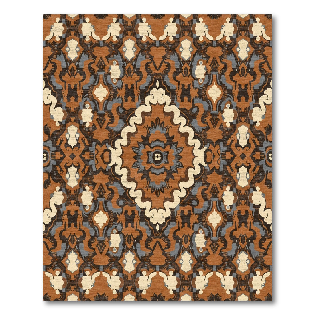 Earthy Brown Floral Medallion Artwork Rug
