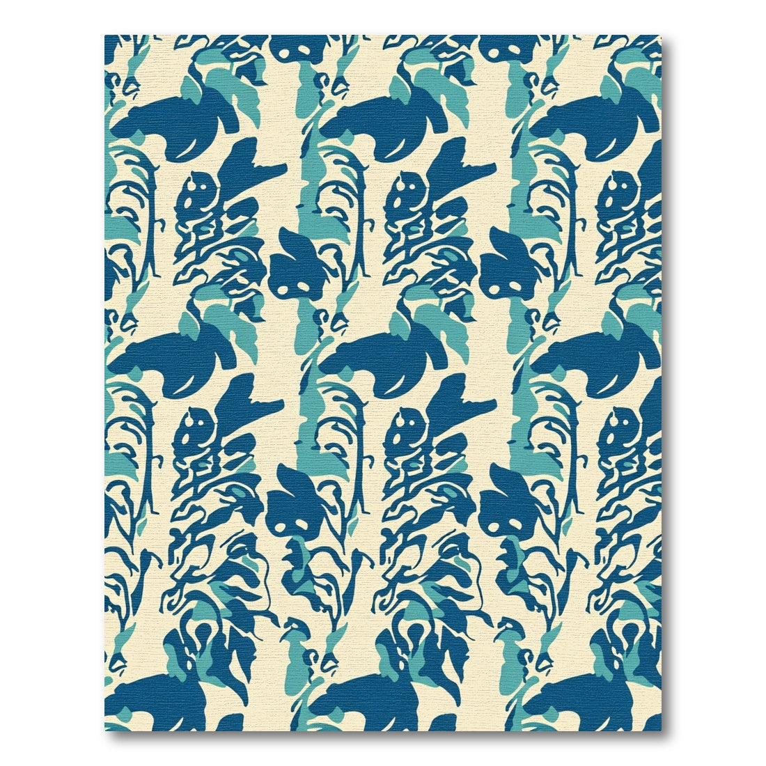 Deep Blue Abstract Botanical Stripe Rug