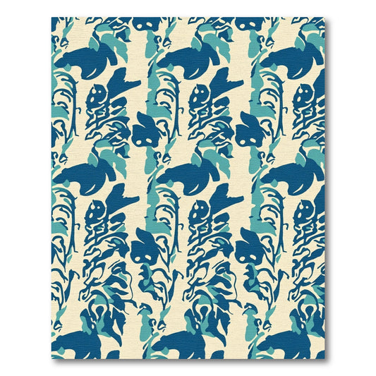 Deep Blue Abstract Botanical Stripe Rug