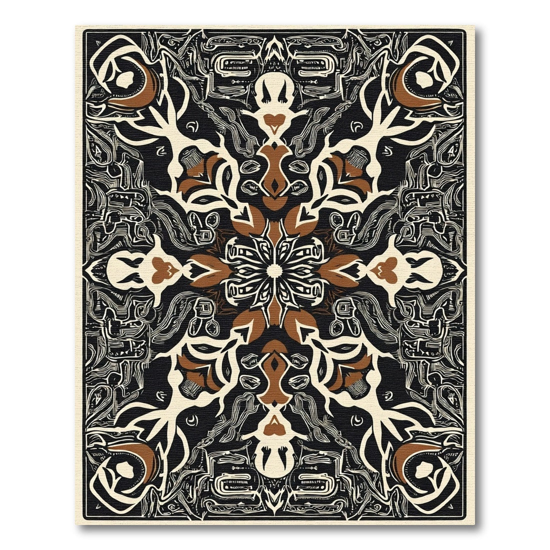 Black Brown Cream Intricate Medallion Rug