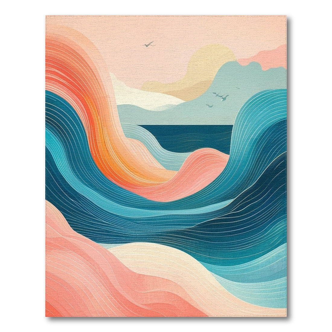 Wavy Pink Orange Teal Seascape Rug