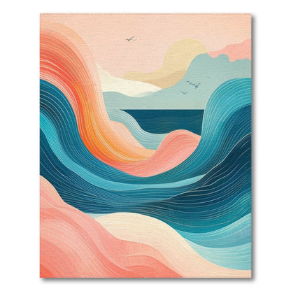 Wavy Pink Orange Teal Seascape Rug