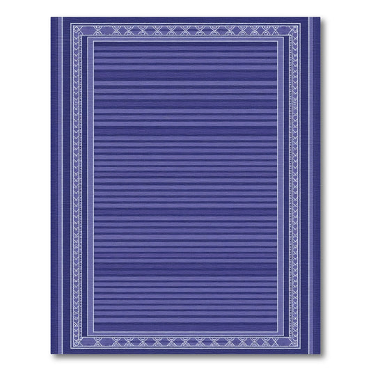 Deep Blue Striped Rectangular Border Rug