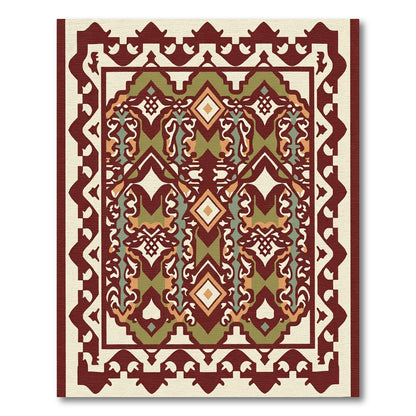 Burgundy Green Diamond Layered Geometric Rug