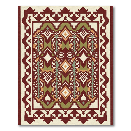 Burgundy Green Diamond Layered Geometric Rug