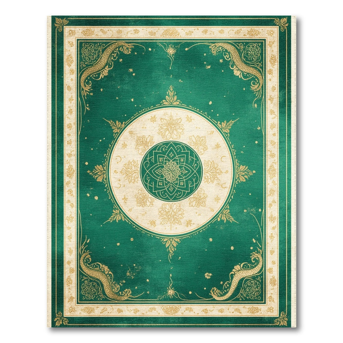 Emerald Green Dragon Mandala Area Rug