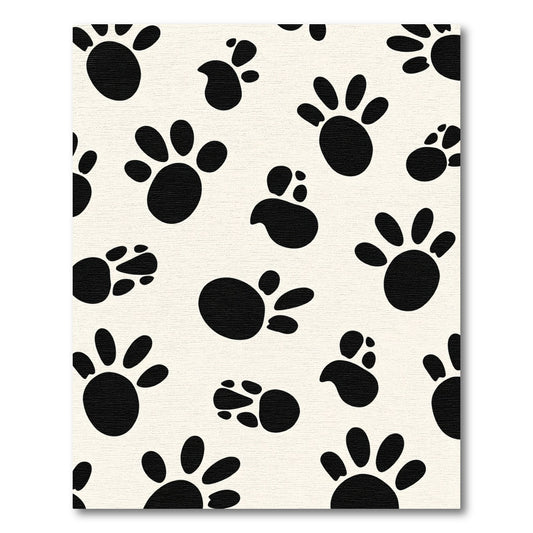 Black Paw Prints Cream Background Rug