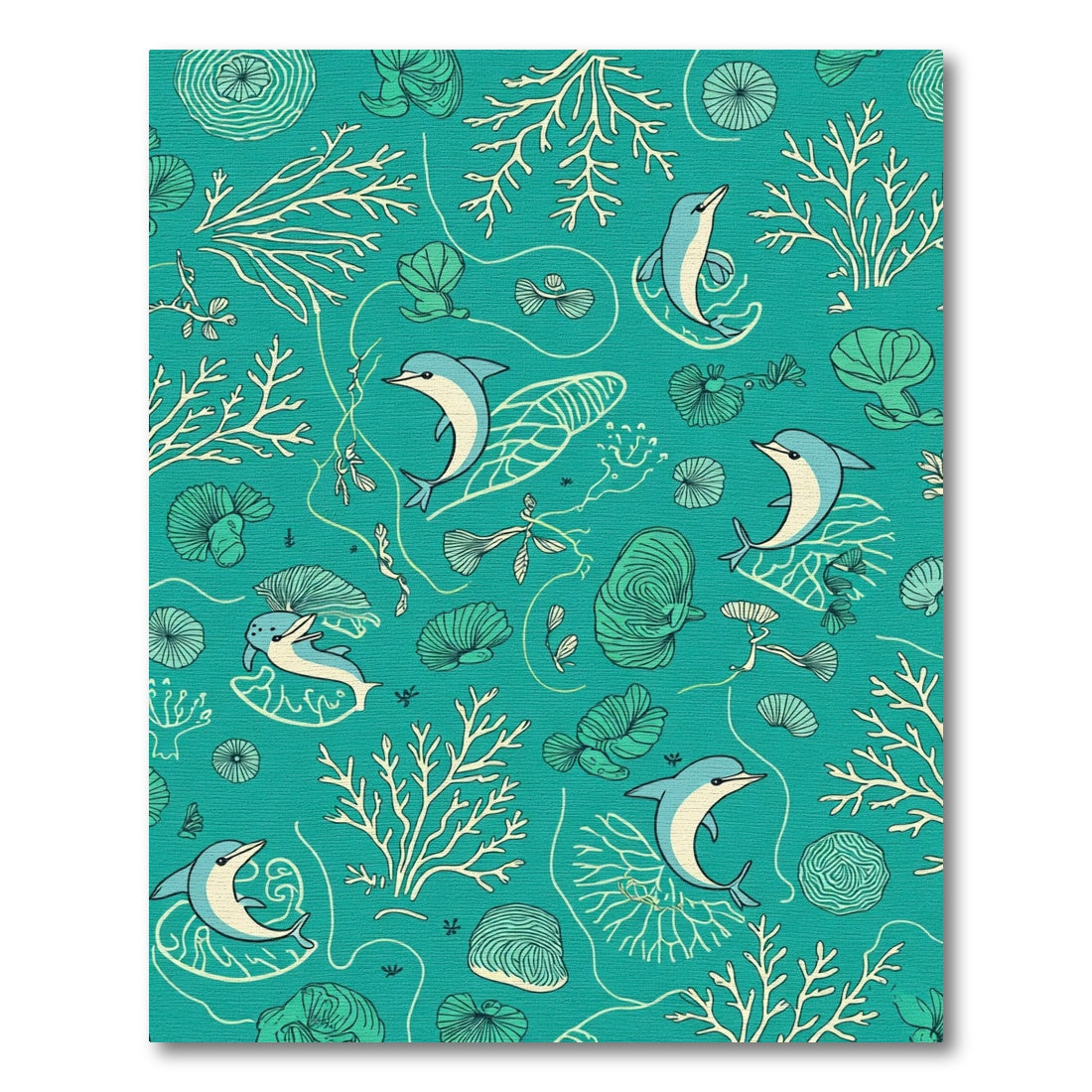 Playful Blue Dolphins Coral Reef Scene Rug