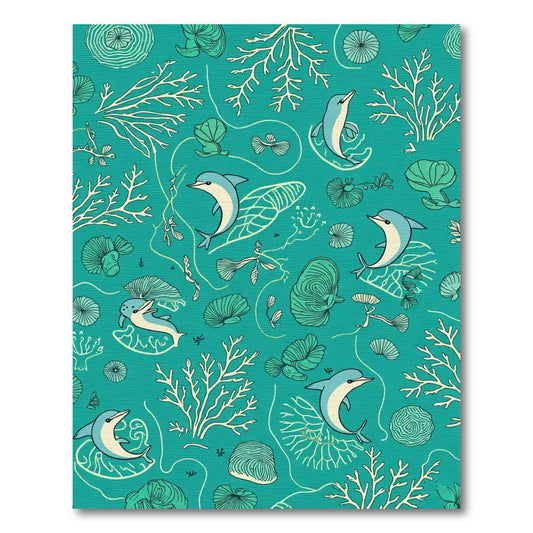 Playful Blue Dolphins Coral Reef Scene Rug