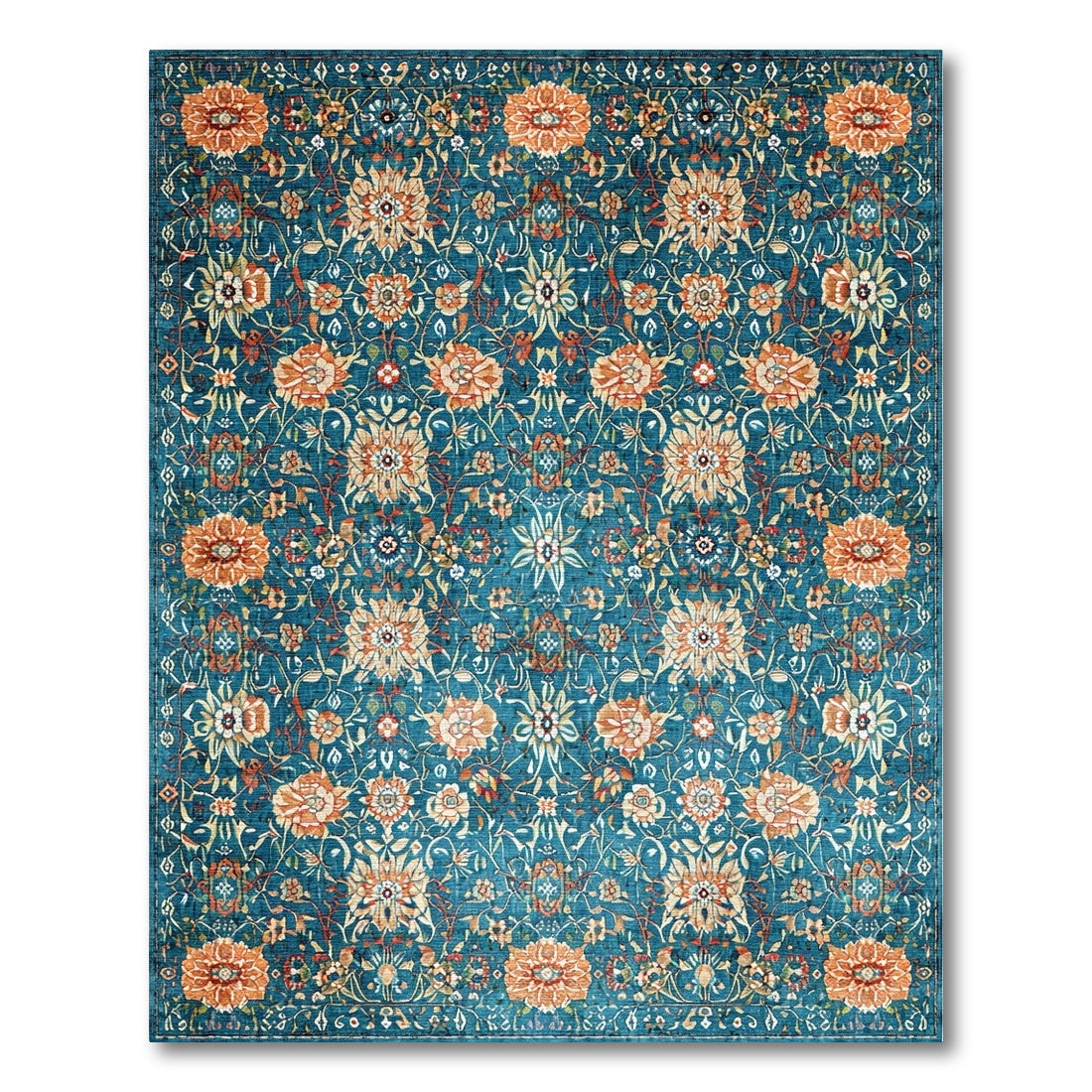 Blue Teal Floral Vintage No. 32 Area Rug