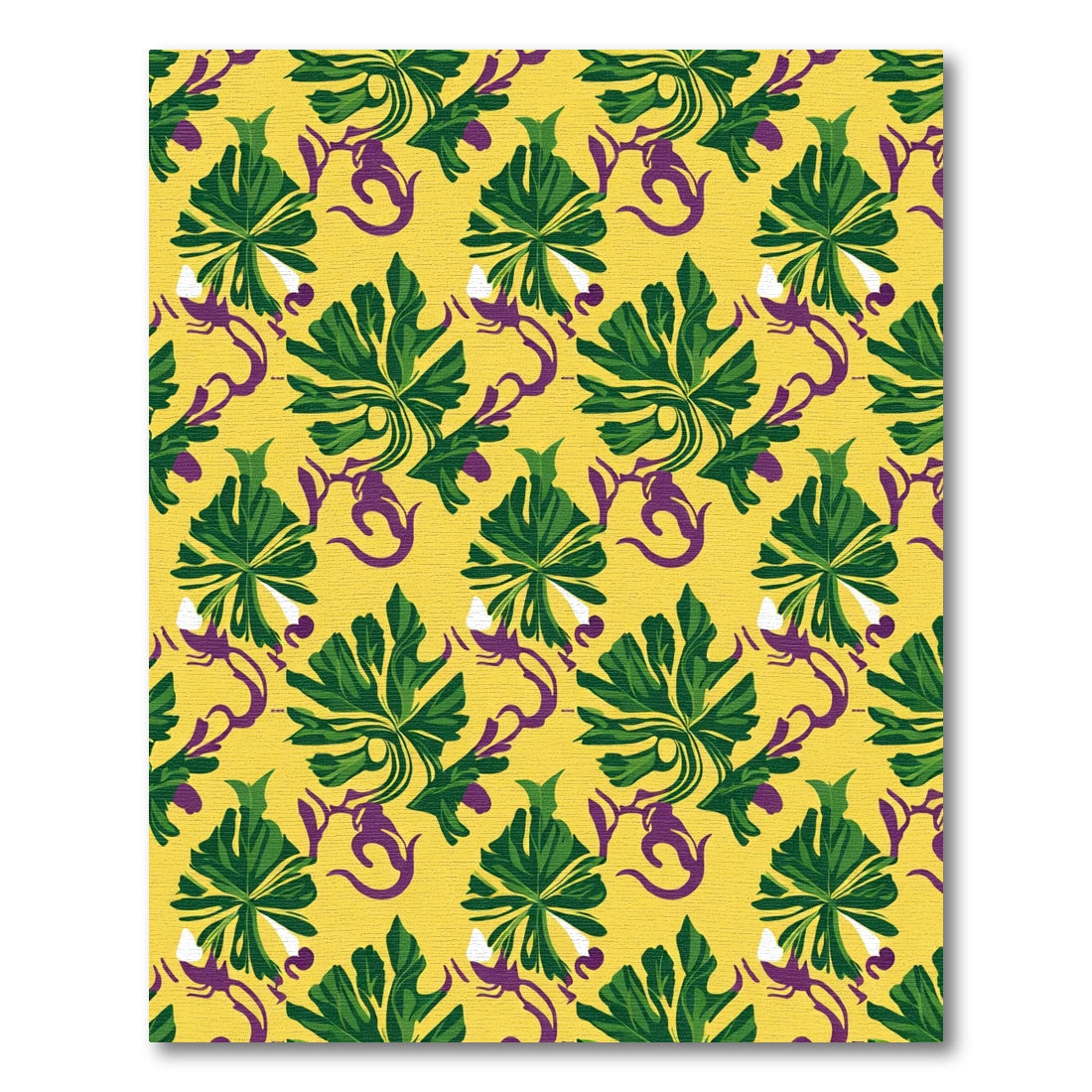 Tropical Green Leaf Swirls Yellow Rug