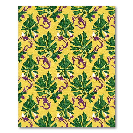 Tropical Green Leaf Swirls Yellow Rug