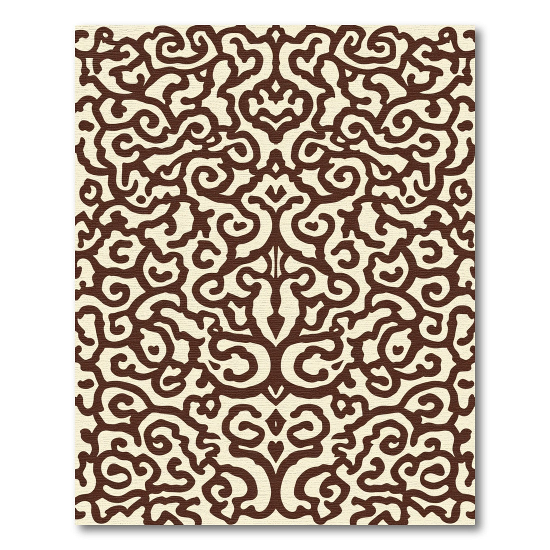 Deep Brown Organic Scroll Damask Rug