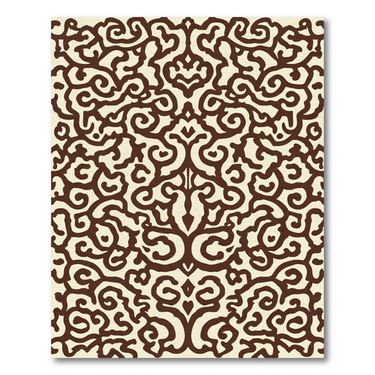Deep Brown Organic Scroll Damask Rug