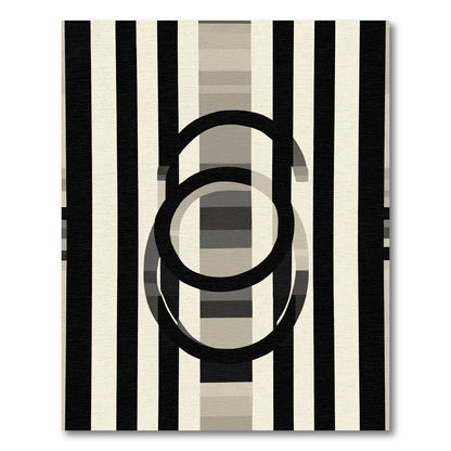 Monochrome Stripes Abstract Circles Rug