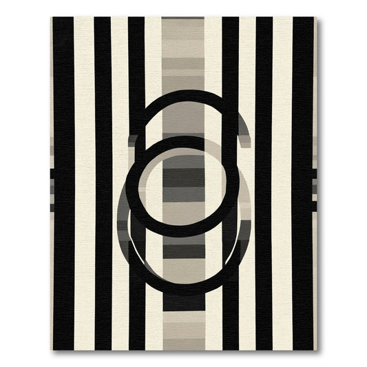 Monochrome Stripes Abstract Circles Rug