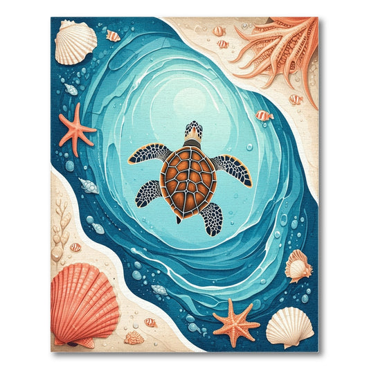Coastal Turtle Blue Ocean Area Rug