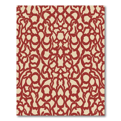 Crimson Scrolling Arabesque Lace Rug