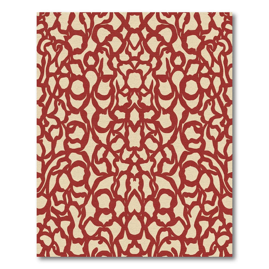 Crimson Scrolling Arabesque Lace Rug