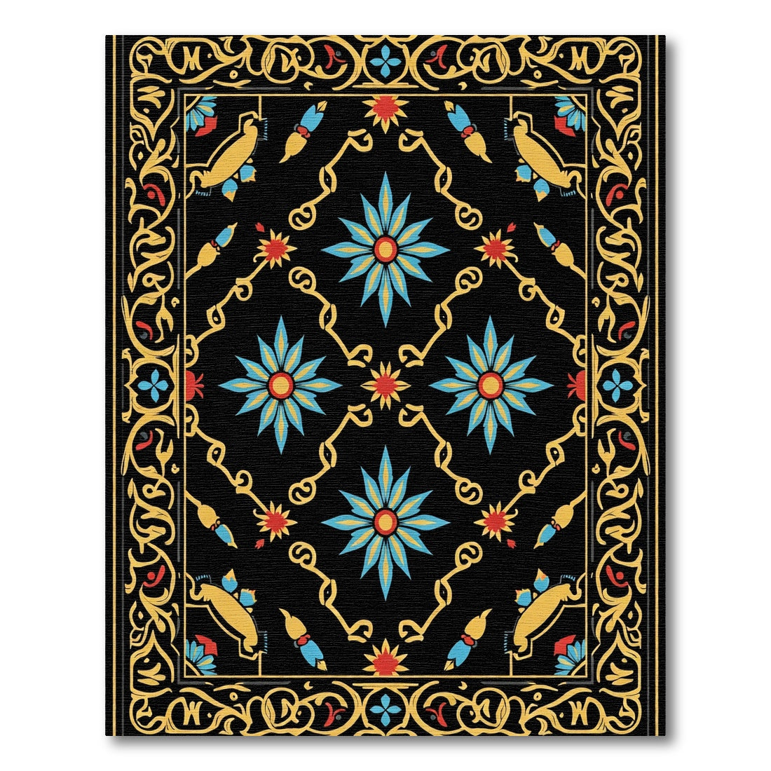 Vibrant Black Floral Medallion Rug
