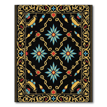 Vibrant Black Floral Medallion Rug