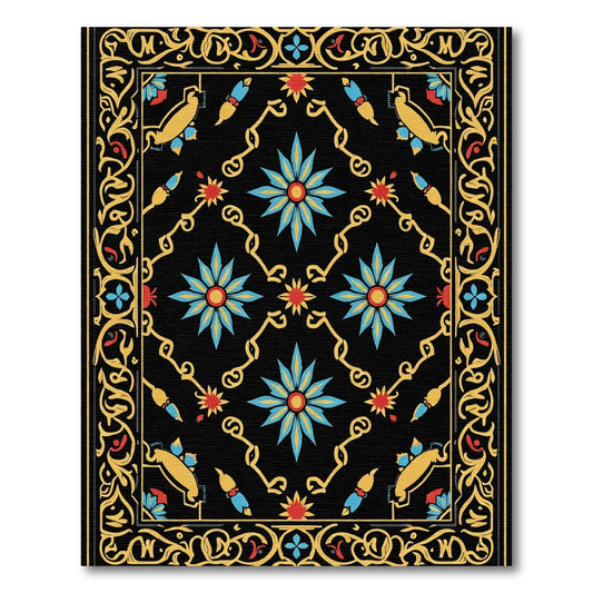 Vibrant Black Floral Medallion Rug