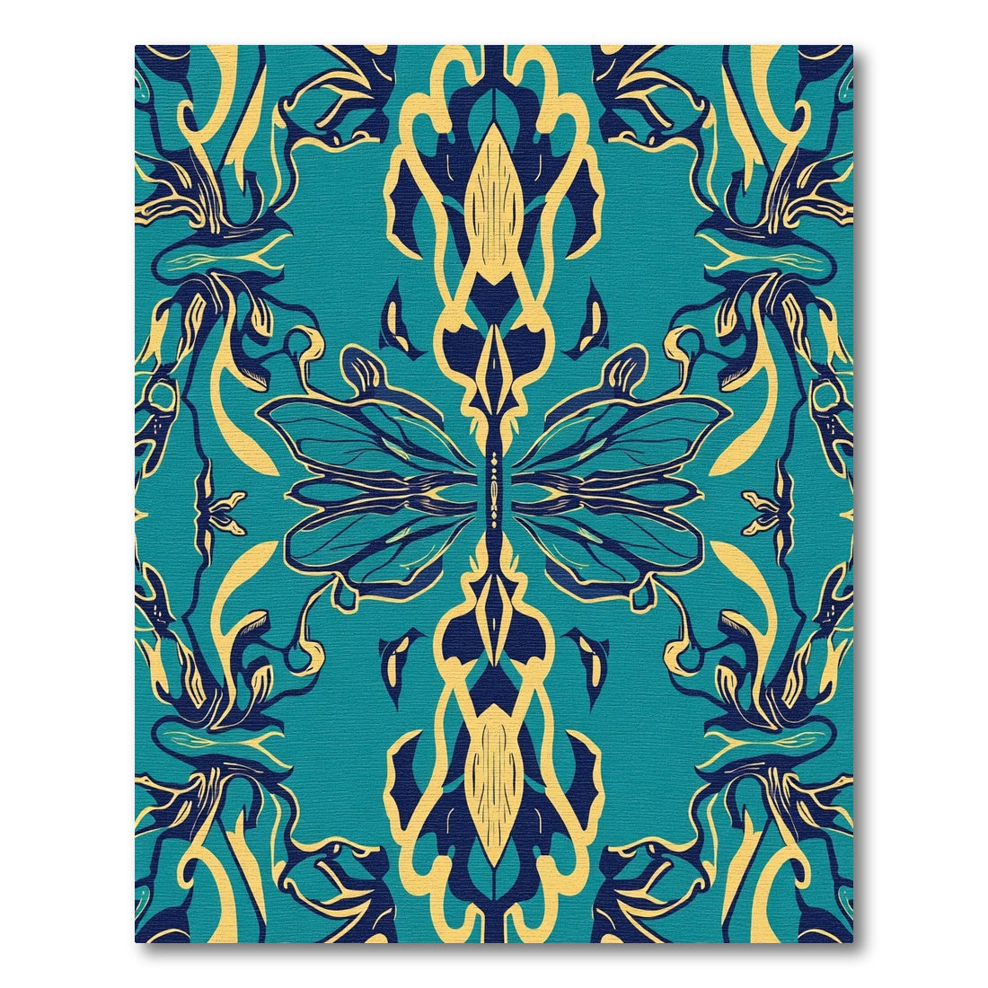 Teal Blue Yellow Dragonfly Damask Rug