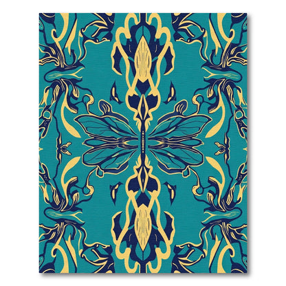Teal Blue Yellow Dragonfly Damask Rug