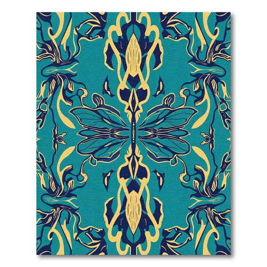 Teal Blue Yellow Dragonfly Damask Rug