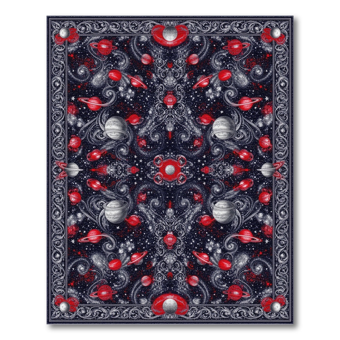 Red Celestial Planets Area Rug