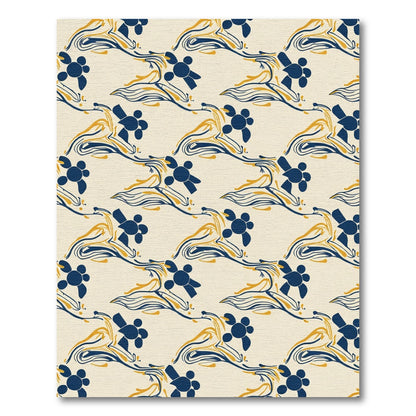 Navy Gold Abstract Floral Swirl Rug