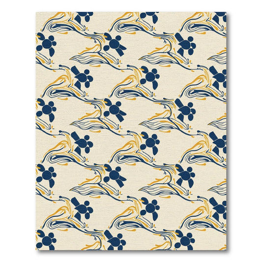 Navy Gold Abstract Floral Swirl Rug