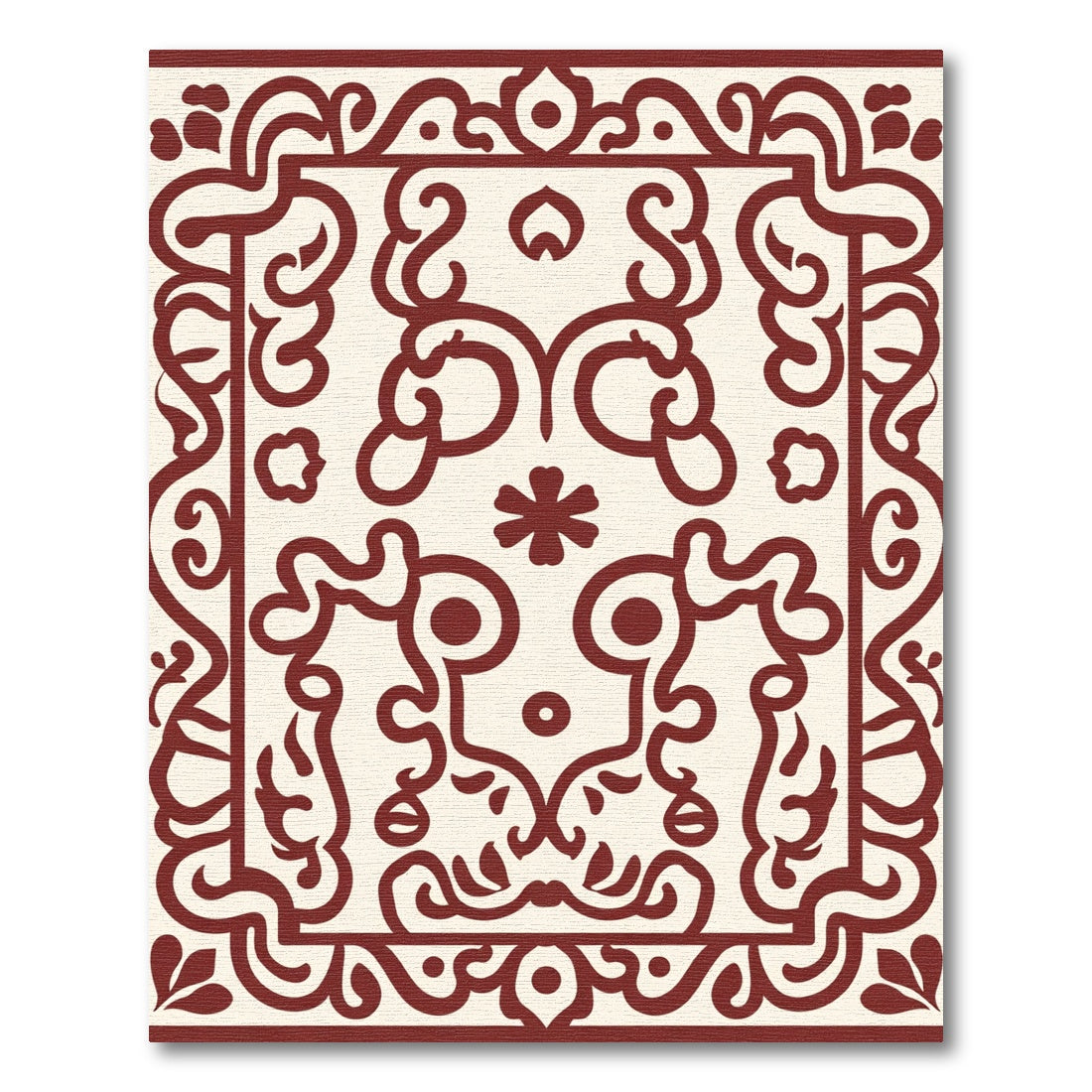 Deep Crimson Vine Scroll Medallion Rug