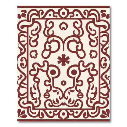 Deep Crimson Vine Scroll Medallion Rug