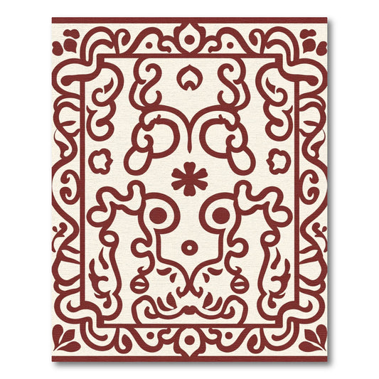 Deep Crimson Vine Scroll Medallion Rug